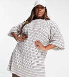 Urban Threads Plus Ribbed T-shirt Dress In Stripe-multi