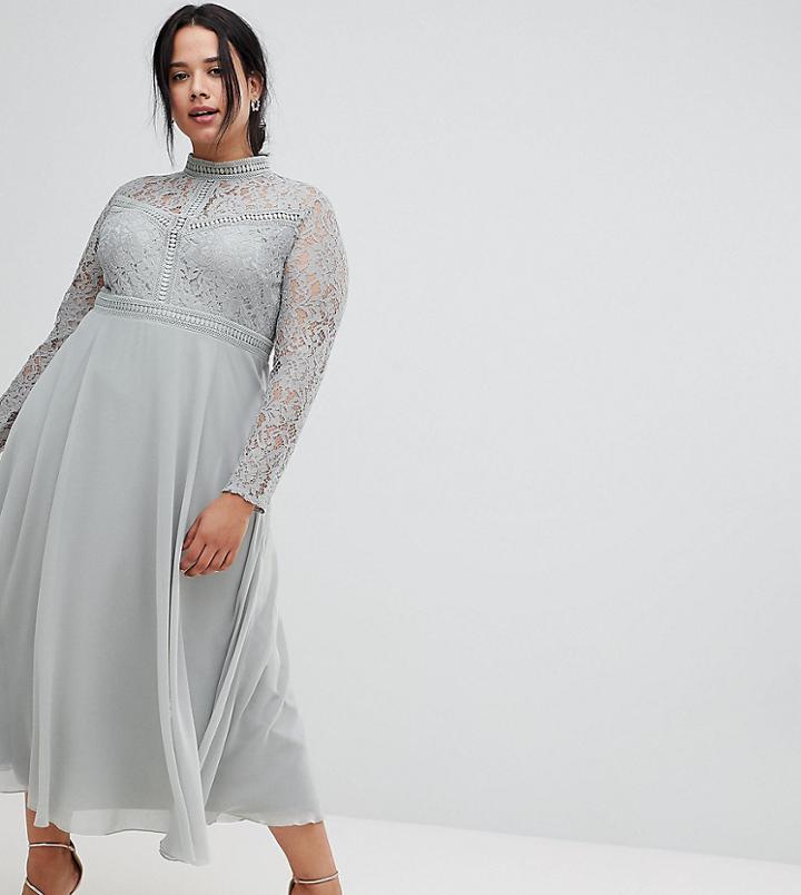Little Mistress Plus Lace Top Full Midi Prom Dress - Green