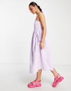 Asos Design Cami Jacquard Bellow Pocket Midi Dress In Lilac-purple