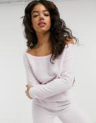 Asos Design Mix & Match Lounge Fluffy Off Shoulder Sweatshirt In Pink