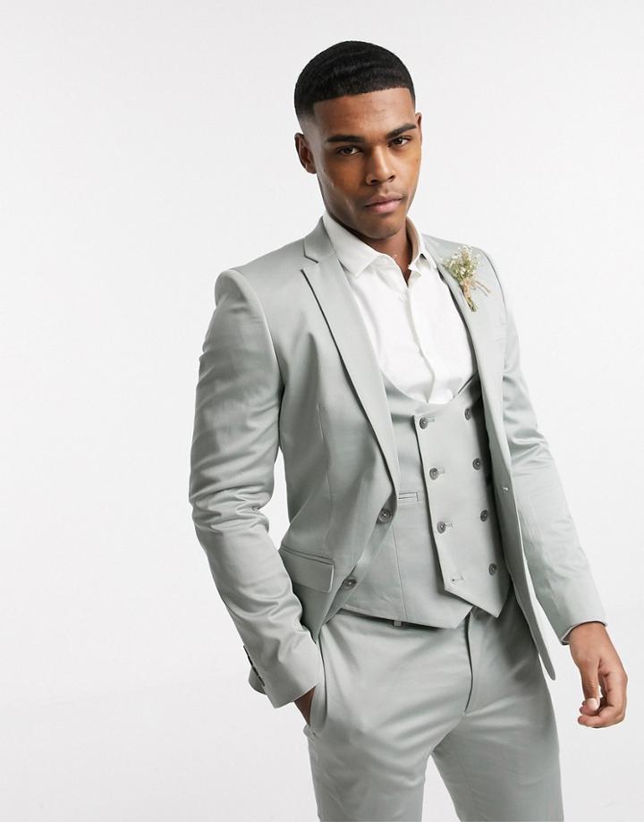 Asos Design Wedding Super Skinny Suit Jacket In Stretch Cotton In Dusky Green