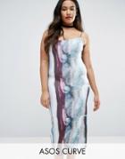 Asos Curve Bodycon Midi Dress In Abstract Print - Multi