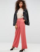 Asos The Wide Leg Pant With Pleat Detail - Pink