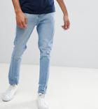 Asos Design Tall Skinny Twisted Seam Jeans In Light Wash Blue With Abrasions - Blue