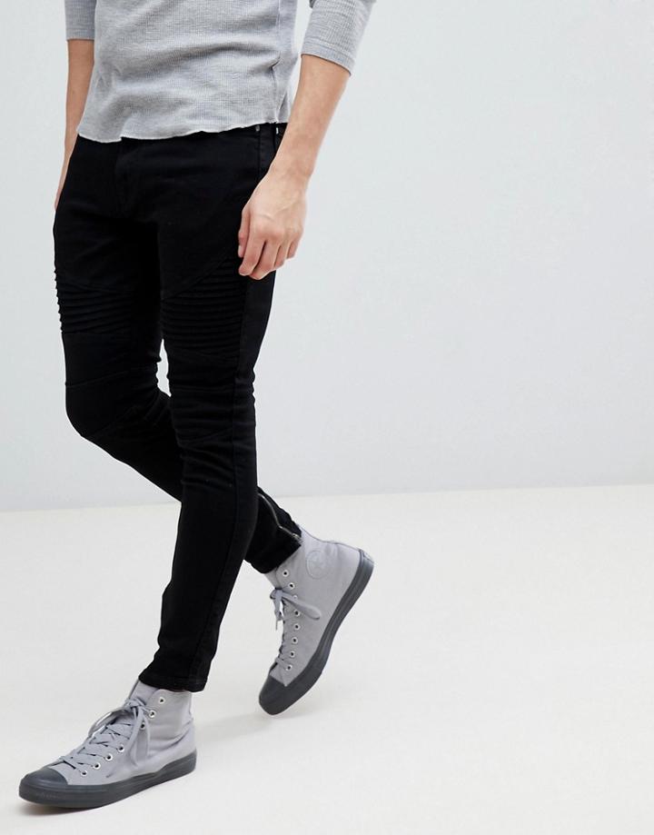 Mango Man Biker Jeans In Black - Black