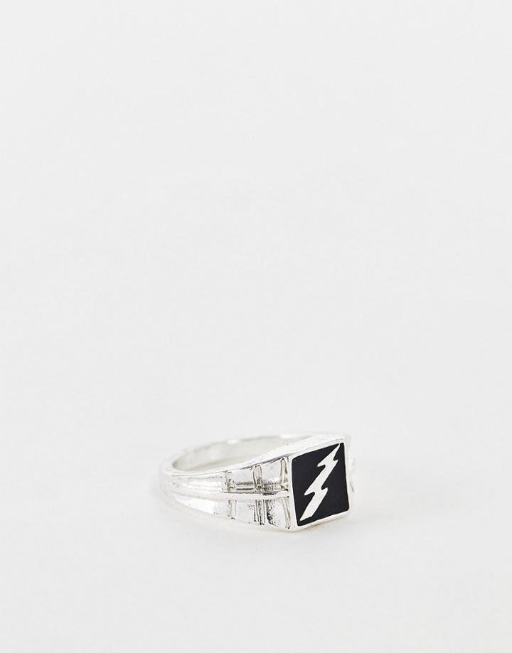 The Status Syndicate Ring With Lightening Bolt In Silver