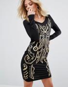 Versace Jeans Digital Baroque Embellished Dress - Black