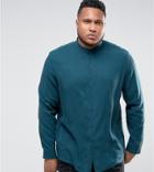 Asos Design Plus Regular Fit Tencel Shirt With Grandad Collar In Teal - Green