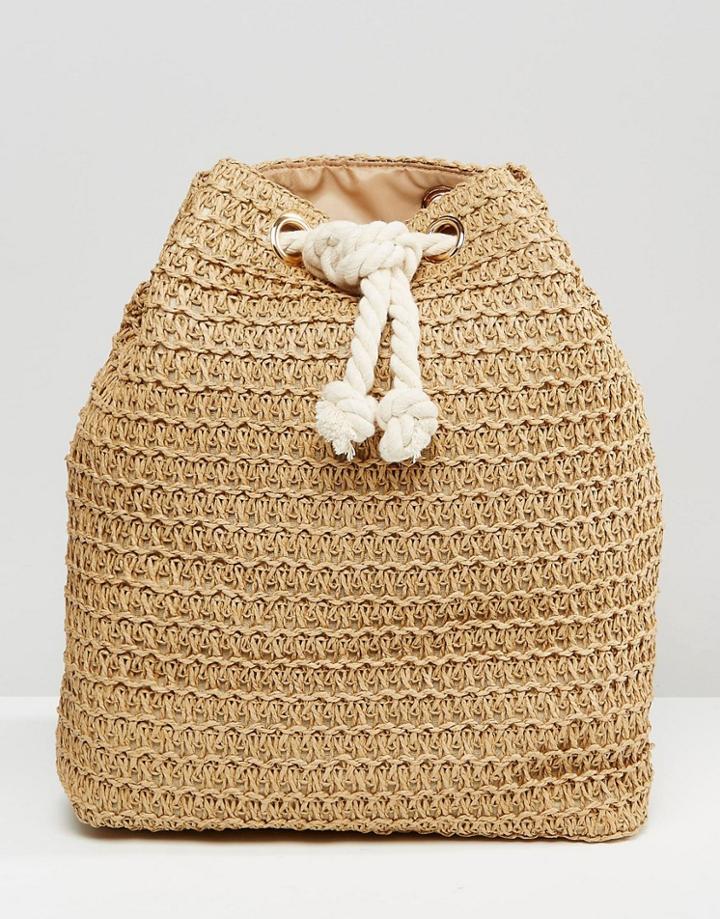 Monki Straw Duffle Bag With Rope Drawstring - Brown