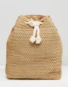 Monki Straw Duffle Bag With Rope Drawstring - Brown