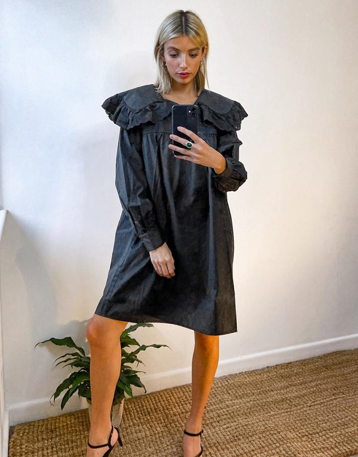 Vila Mini Dress With Oversized Collar Detail In Black