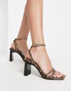 Topshop Rana Premium Leather Two Part Heeled Sandal In Snake-neutral
