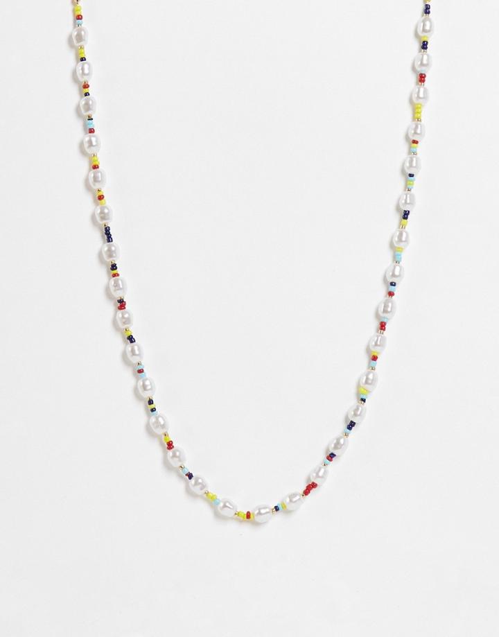 Pieces Beaded And Pearl Necklace In Multi