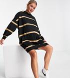 Asos Design Maternity Mini Sweatshirt Hoodie Dress In Black And Taupe Stripe-white