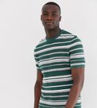 Asos Design Tall Knitted Textured Stripe T-shirt In Green - Green