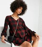 New Look Maternity Button Front Smock Mini Dress In Red Check
