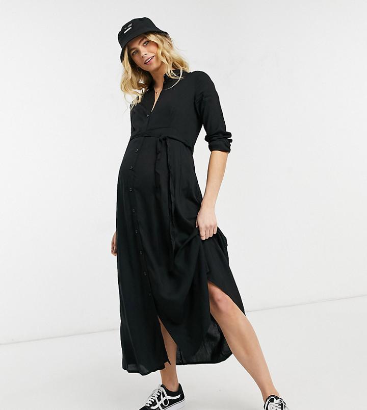 New Look Maternity Longsleeve Midaxi Shirt Dress In Black