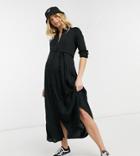 New Look Maternity Longsleeve Midaxi Shirt Dress In Black