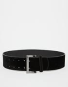Asos Wide Faux Suede Waist Belt With Double Prong Buckle - Black