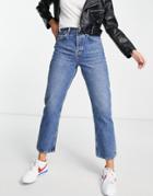 Topshop Straight Leg Jeans In Mid Wash Blue-blues