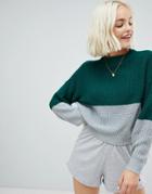 Pull & Bear Color Block Jersey Sweater In Green - Green