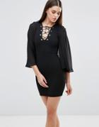 Tfnc Tie Detail Bodycon Dress With Cape - Black
