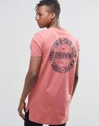 Asos Super Longline T-shirt With City Chest And Back Print In Pink - Henna