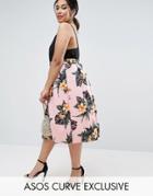 Asos Curve Prom Skirt In Scuba With Floral Print - Multi