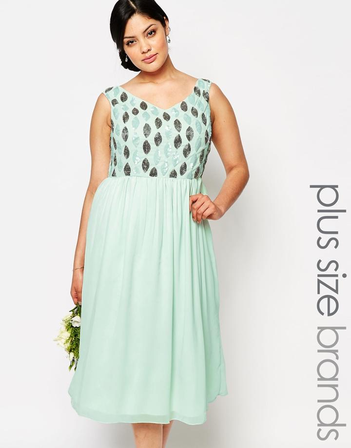 Lovedrobe Embellished Bodice Midi Prom Dress - Green