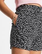 Monki High Rise Shorts In Black And Blush Floral Print