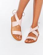 Asos Freckles Leather Lace Up Flat Sandals - Pink