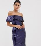 Tfnc Tall Off Shoulder Sequin Bandeau Midi Dress-navy