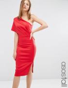 Asos Tall One Shoulder Midi Dress With Exposed Zip - Red