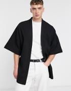 Asos Design Jersey Kimono With Belt-black