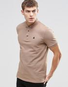 Asos Polo Shirt In Brown Pique With Button Down Collar With Logo - Sand Dune