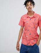 Tommy Jeans Summer Flamingo Print Camp Shirt Short Sleeve Regular Fit In Pink - Pink
