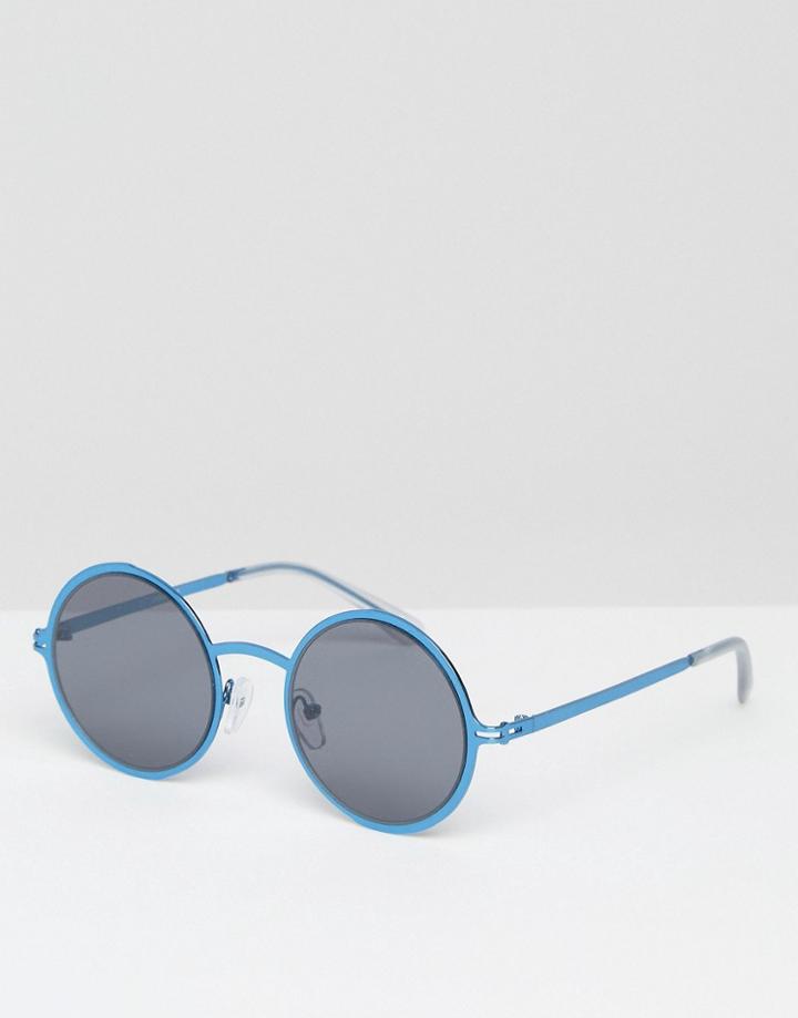 Asos Metal Round Sunglasses In Blue - Blue