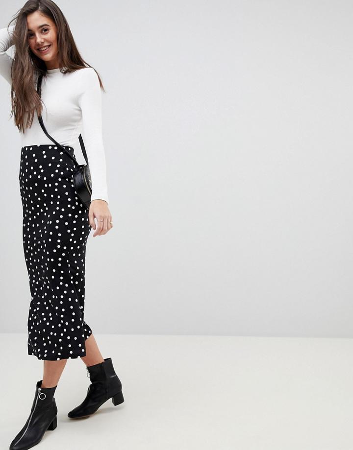 Asos Midaxi Skirt With Kickflare In Polka Dot - Black