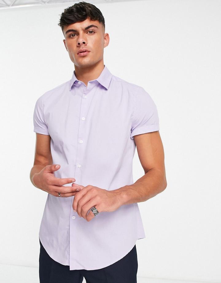 Asos Design Slim Fit Work Shirt In Lilac-purple