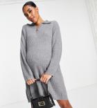 Asos Design Maternity Knit Mini Dress With Zip Collar In Heather Gray