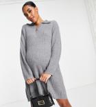 Asos Design Maternity Knit Mini Dress With Zip Collar In Heather Gray