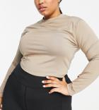 South Beach Plus High Neck Long Sleeve Top In Stone-neutral