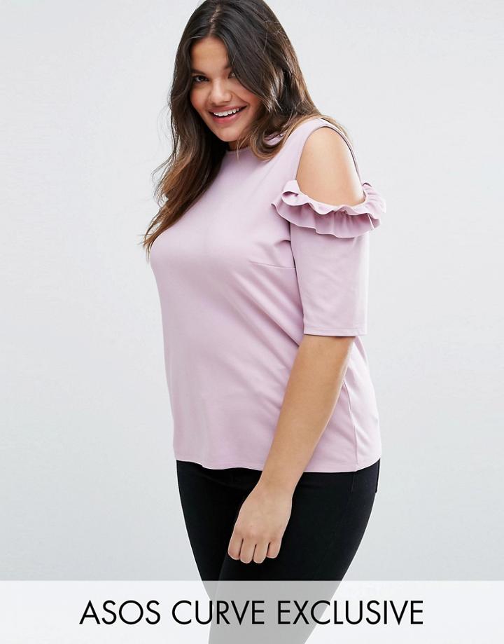 Asos Curve Top With Ruffle Cold Shoulder In Ponte - Purple