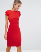 Closet London Pencil Dress With Ruched Cap Sleeve - Red