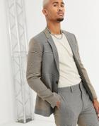 Asos Design Skinny Suit Jacket In Contrast Micro Check-beige
