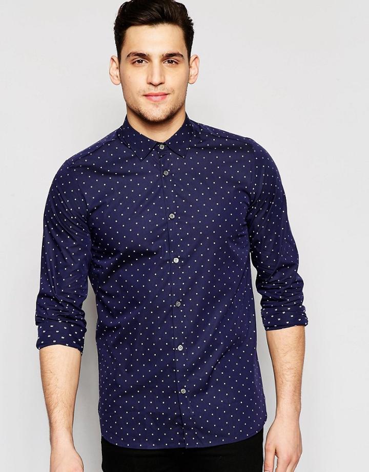 Ted Baker Slim Shirt With All Over Mini Square Print - Blue
