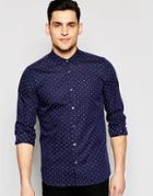 Ted Baker Slim Shirt With All Over Mini Square Print - Blue
