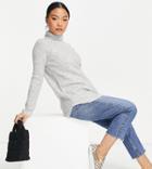 Pieces Petite Longline Roll Neck Sweater In Light Gray Heather