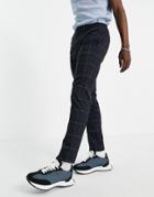 River Island Smart Sweat-style Pants In Navy & Red Check