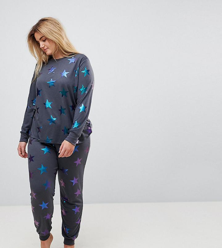 Asos Curve Lounge Holographic Star Print Jogger - Gray